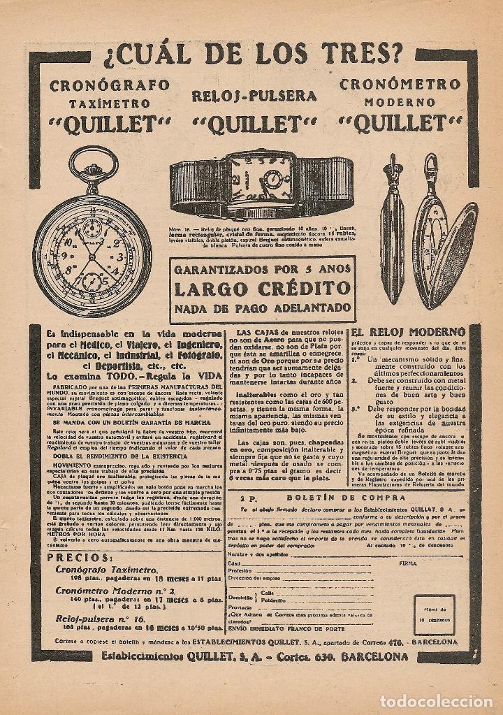 Coleccionismo de Revistas y Peri&oacute;dicos: Publicidad cron&oacute;grafos y reloj QUILLET - 1926