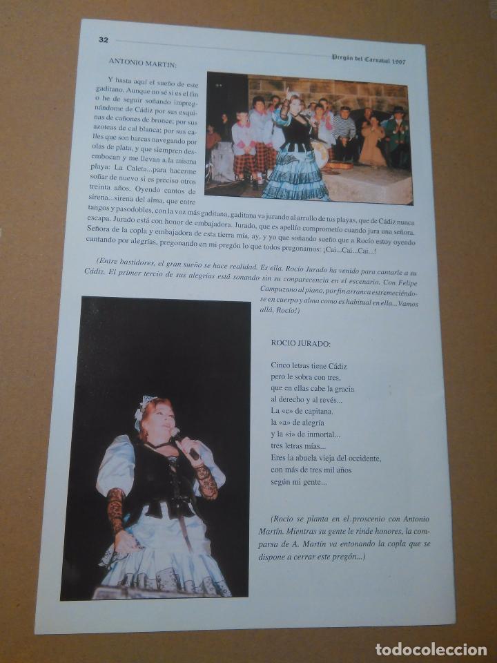 Coleccionismo de Revistas y Peri&oacute;dicos: HOJA CARNAVAL DE CADIZ - ROCIO JURADO JESUS QUINTERO ANTONIO MARTIN ....