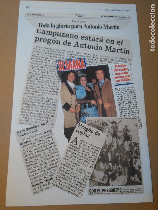 Coleccionismo de Revistas y Peri&oacute;dicos: HOJA CARNAVAL DE CADIZ - ROCIO JURADO JESUS QUINTERO ortega cano