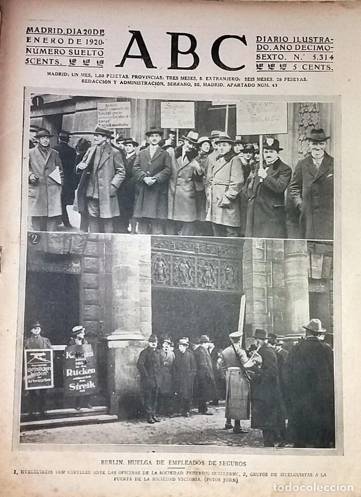 Coleccionismo de revistas y peri&oacute;dicos: N&ordm; 5314 ABC 20 ENERO 1920. BERLIN HUELGA EMPLEADOS SEGURO. BARCELONA EPISCOPAL. NI&Ntilde;OS AYUNT, MADRID