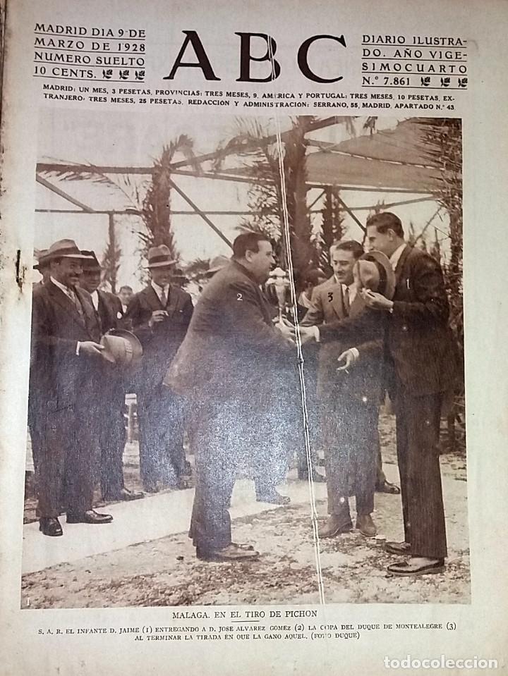 Coleccionismo de revistas y peri&oacute;dicos: N&ordm; 7861 ABC 9 MARZO 1928. MALAGA INFANTE TIRO PICHON - ACADEMIA SAN TELMO - TEATRO ALKAZAR