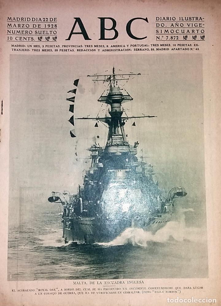 Collectionnisme de Revues et Journaux: N&ordm; 7872 ABC 22 MARZO 1928. MALTA ESCUADRA INGLESA - INCENDIO CASA TABACALERA SANTANDER