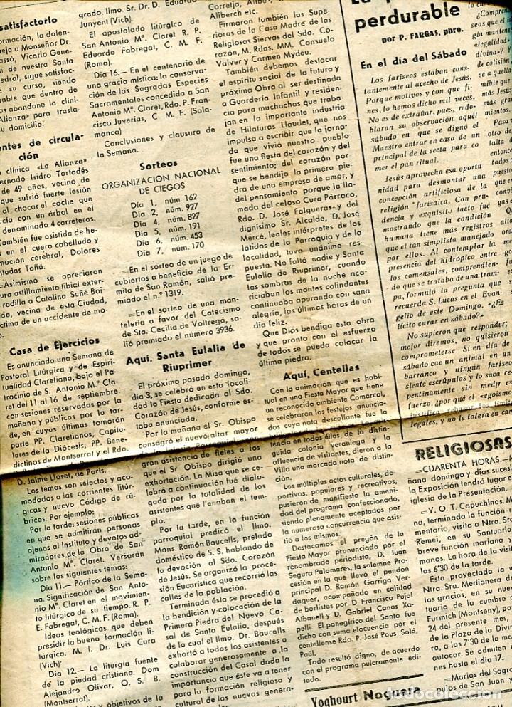 Coleccionismo de Revistas y Peri&oacute;dicos: PERIODICO VIC 1961 SANTA EULALIA DE RIUPRIMER CENTELLES MONTESA FRANCITORRA YOGURT NOGUERA