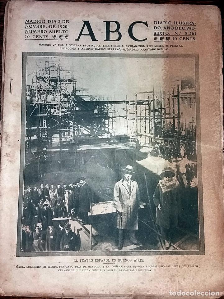 Collectionnisme de Revues et Journaux: N&ordm; 5561 ABC 3 NOVIEMBRE 1920. TEATRO ESPA&Ntilde;OL EN BUENOS AIRES - ENTIERRO ALCALDE CORK - TOLOSA