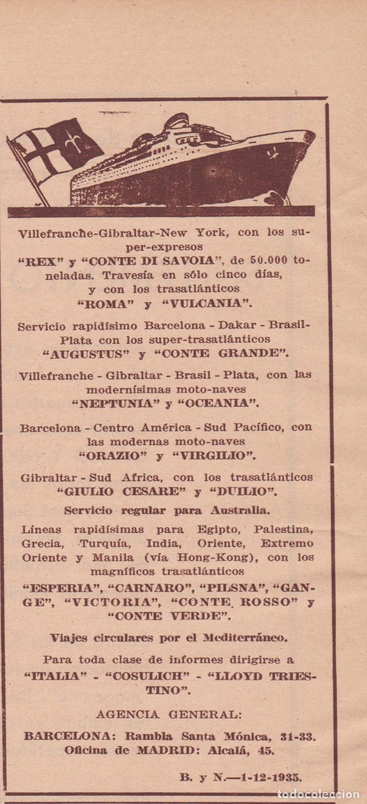 Collection Magazines and Newspapers: Publicidad lineas de navegaci&oacute;n por el Mediterr&aacute;neo -1935