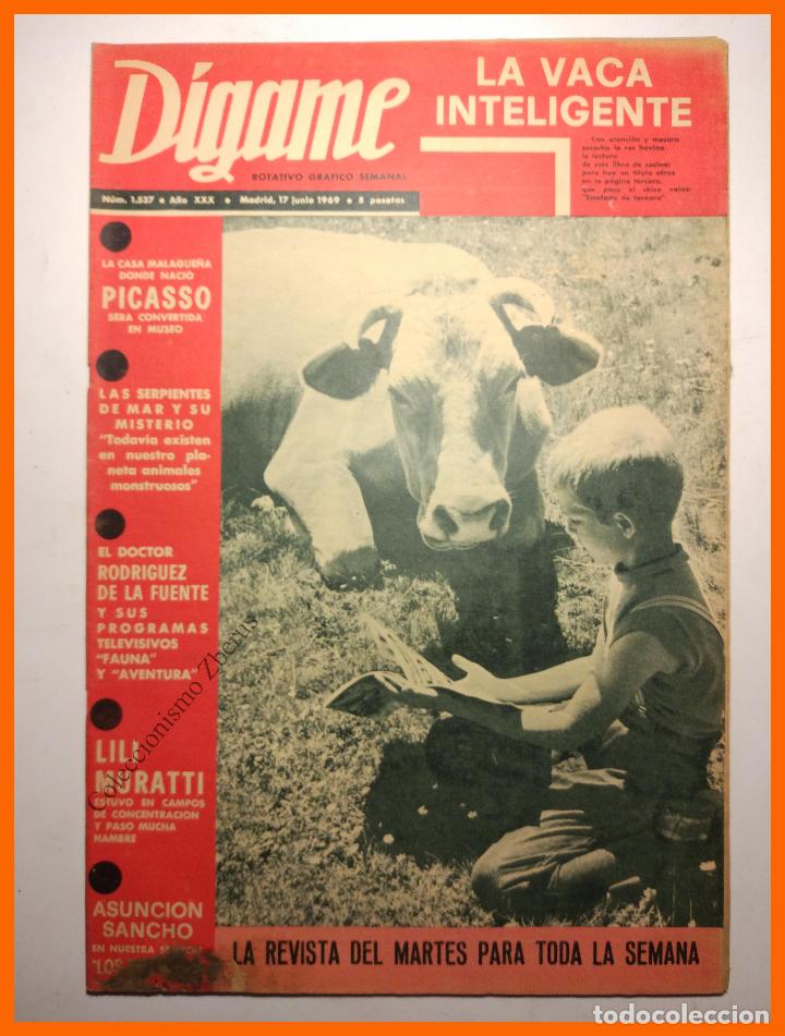 Coleccionismo de Revistas y Peri&oacute;dicos: DIGAME - A&ntilde;o XXX n&ordm; 1537, 17 junio 1969 - La Vaca Inteligente - Casa de Picasso, museo