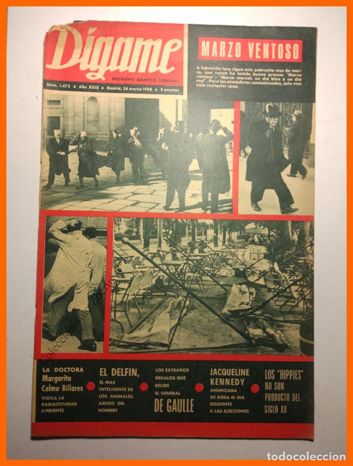 Coleccionismo de revistas y peri&oacute;dicos: DIGAME - A&ntilde;o XXIX n&ordm; 1473, 26 marzo 1968 - Marzo ventoso. Jacqueline Kennedy. Hippies