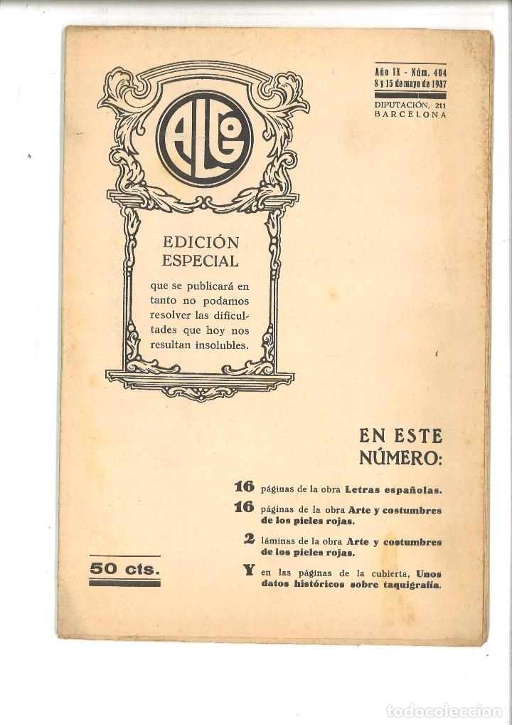 Collectionnisme de Revues et Journaux: ALGO. EDICI&Oacute;N ESPECIAL. A&Ntilde;O IX N&Uacute;M. 404 8 y 15 DE MAYO DE 1937
