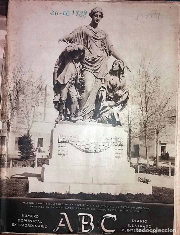 Collectionnisme de Revues et Journaux: N&ordm; 7851 ABC 26 FEBRERO 1928. ESCULTURA PROTECCION INFANCIA - AUTOPISTA MADRID CUENCA VALENCIA