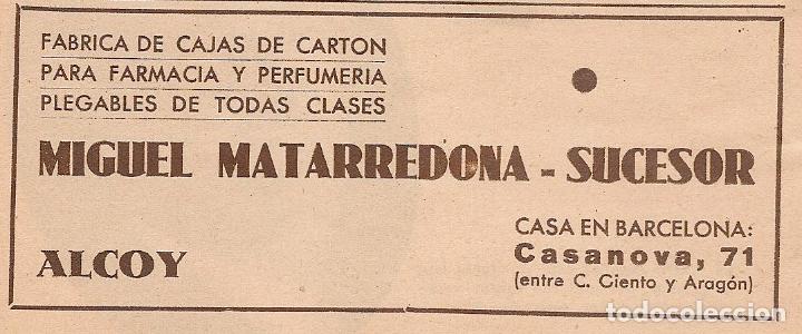 Coleccionismo de Revistas y Peri&oacute;dicos: * ALCOY, ALCOI * Publicidad f&aacute;brica de cajas de cart&oacute;n Miguel Matarredona - 1936