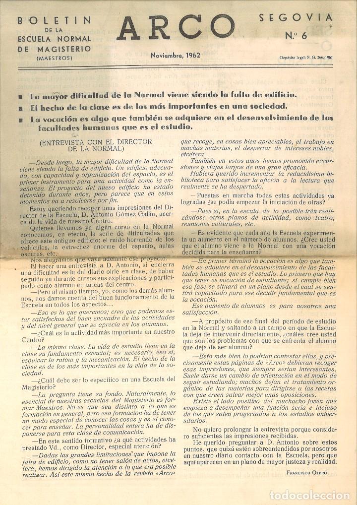 Colecionismo de Revistas e Jornais: ARCO. ESCUELA NORMAL DEL MAGISTERIO (MAESTROS). NOVIEMBRE, 1962. SEGOVIA N&ordm; 6