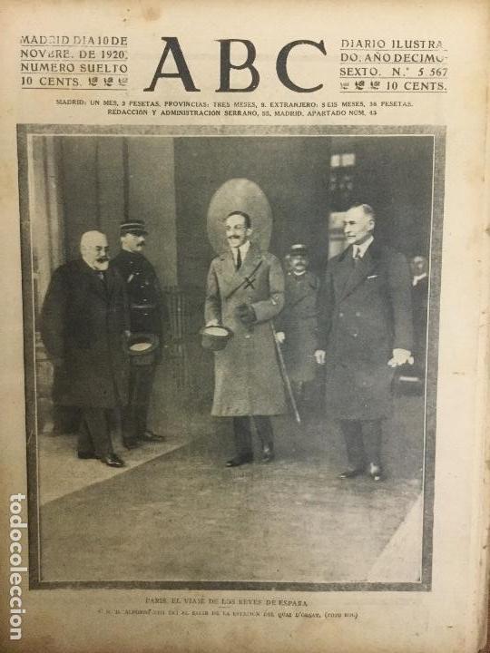 Coleccionismo de Revistas y Peri&oacute;dicos: DIARIO ABC A&Ntilde;O 1920 .PARIS EL VIAJE DE LOS REYES DE ESPA&Ntilde;A.GUADALAJARA INCENDI&Oacute; NUMERO 5567