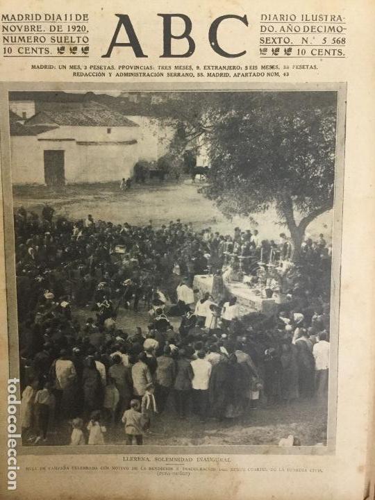 Coleccionismo de revistas y peri&oacute;dicos: DIARIO A.B.C A&Ntilde;O 1920 LLERENA  INAGURACION  CUARTEL GUARDIA CIVIL.TORERO IGNACIO S&Aacute;NCHEZ
