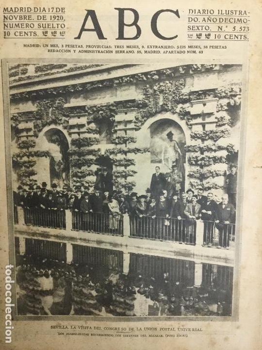Sammeln von Zeitschriften und Zeitungen: DIARIO A.B.C  A&Ntilde;O 1920 SEVILLA LA VISITA DEL CONGRESO DE LA UNI&Oacute;N POSTAL UNIVERSAL