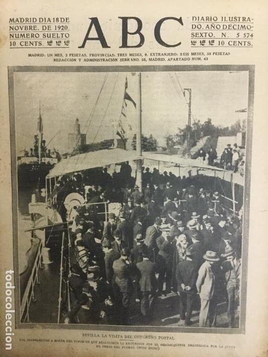 Coleccionismo de revistas y peri&oacute;dicos: DIARIO A.B.C.A&Ntilde;O 1920.SEVILLA LA VISITA DEL CONGRESO POSTAL