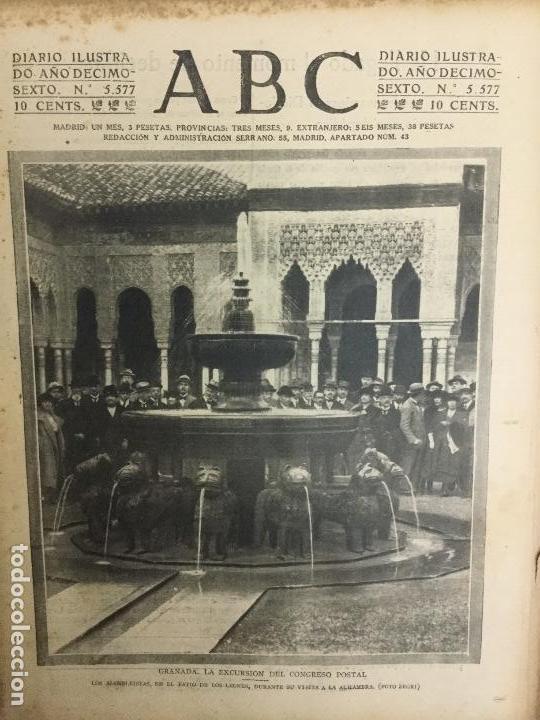 Coleccionismo de revistas y peri&oacute;dicos: DIARIO A.B.C A&Ntilde;O 1920.GRANADA LA EXCURSI&Oacute;N DEL CONGRESO POSTAL.REGIMIENTO ALMANSA
