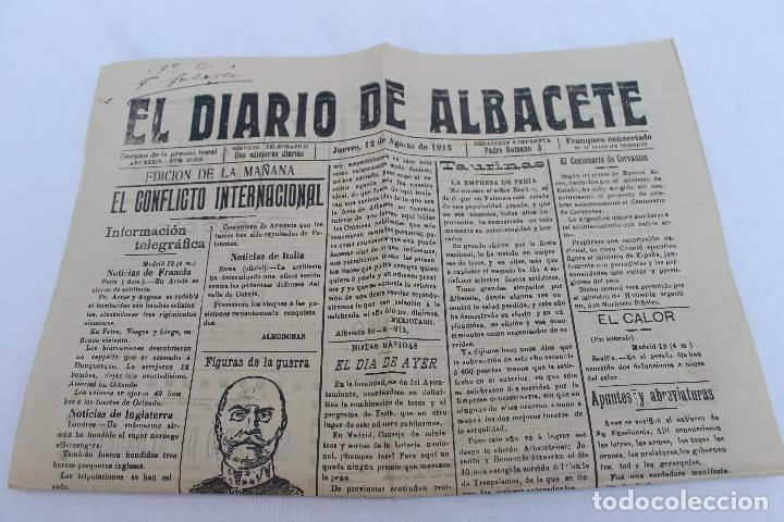 Collezionismo di Riviste e Giornali: EL DIARIO DE ALBACETE, N&ordm; 10828, AGOSTO 1915, DECANO DE LA PRENSA LOCAL.