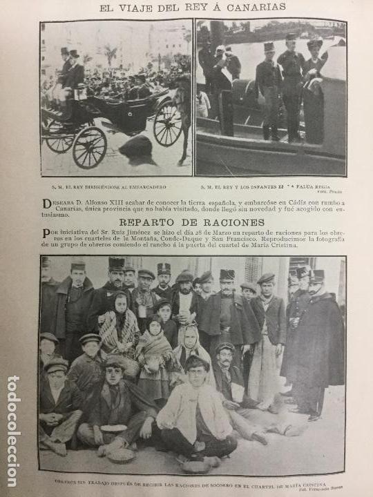 Collection Magazines and Newspapers: ALFONSO XIII VIAJE A CANARIAS.REPARTO RACIONES COMIDA OBREROS.HOJA REVISTA A&Ntilde;O 1906
