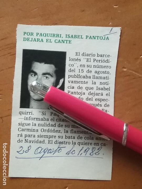 Coleccionismo de Revistas y Peri&oacute;dicos: recorte de prensa 1982 peque&ntilde;o articulo por paquirri isabel pantoja dejara el cante