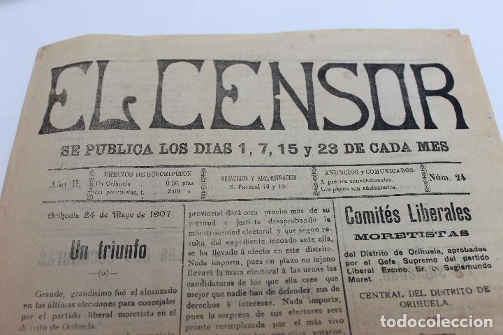 Collezionismo di Riviste e Giornali: EL CENSOR, DIARIO N&ordm; 24, A&Ntilde;O II, ORIHUELA, ALICANTE, MAYO 1907