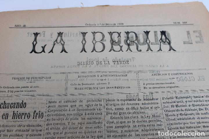 Collezionismo di Riviste e Giornali: LA IBERIA, DIARIO DE LA TARDE, N&ordm; 568, A&Ntilde;O III, ORIHUELA 1909, ALICANTE