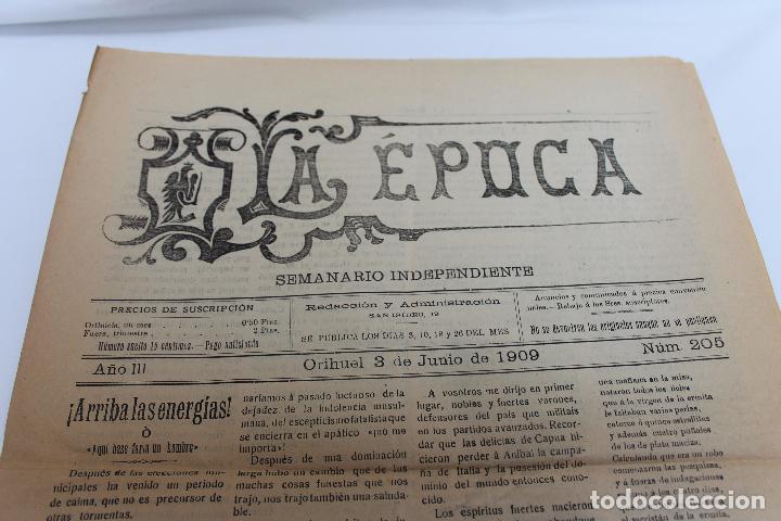 Collezionismo di Riviste e Giornali: LA EPOCA, SEMANARIO INDEPENDIENTE, N&ordm; 205, A&Ntilde;O 1909, ORIHUELA, ALICANTE