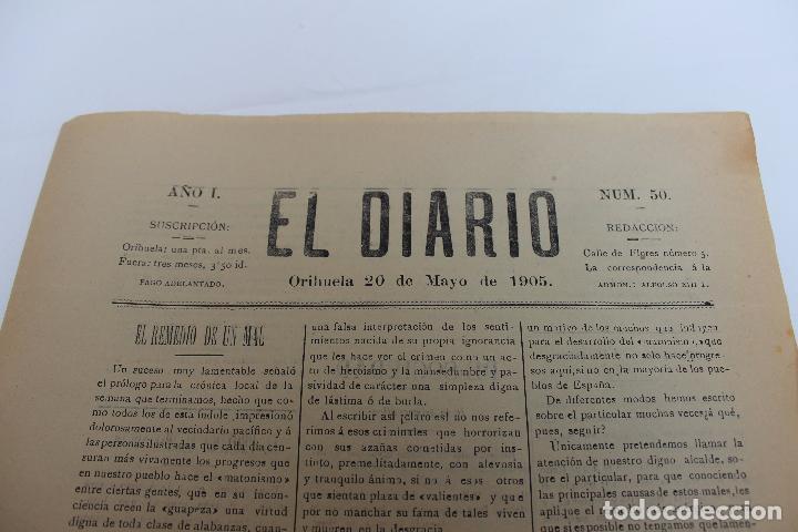 Collezionismo di Riviste e Giornali: EL DIARIO, ORIHUELA MAYO DE 1905, N&ordm; 50, A&Ntilde;O I, ALICANTE, PERIODICO