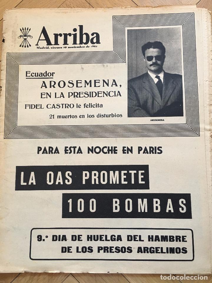 Coleccionismo de revistas y peri&oacute;dicos: DIARIO ARRIBA 10 NOVIEMBRE 1961 AROSEMENA SELECCION ESPA&Ntilde;OLA MARRUECOS MARQUES DE COMILLAS AVIACION