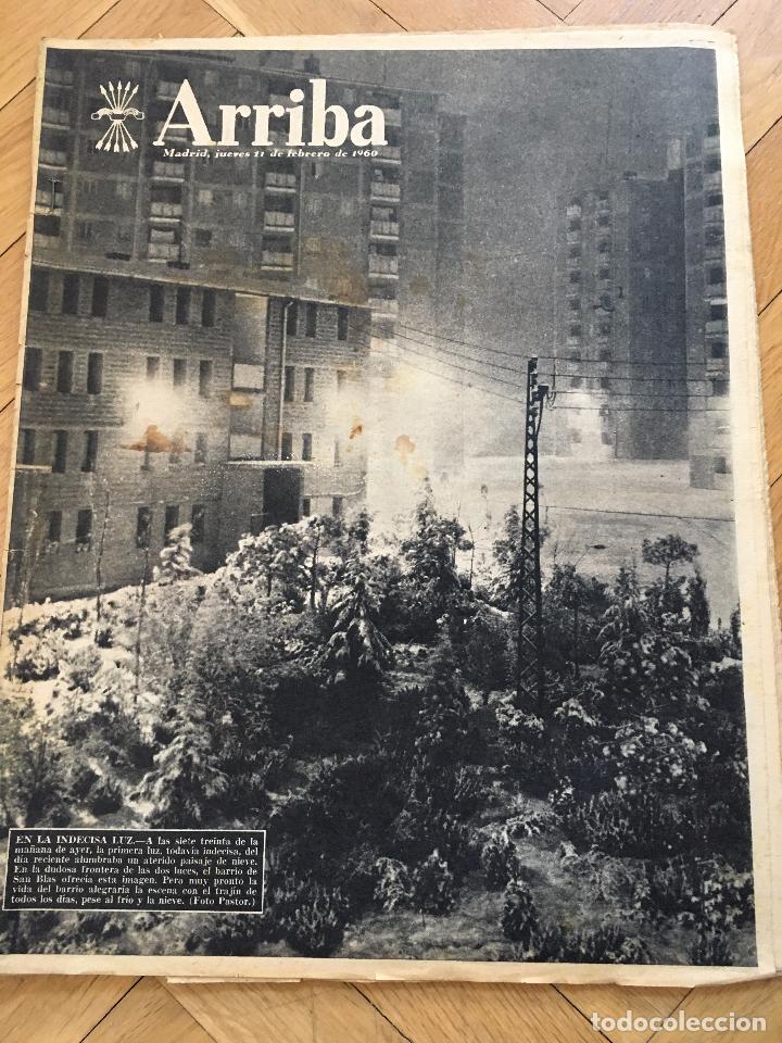 Coleccionismo de revistas y peri&oacute;dicos: ARRIBA 11 FEBRERO 1960 BARRIO SAN BLAS ENTRENAMIENTO REAL MADRID MUERTE CARDENAL STEPINAC VENECIA