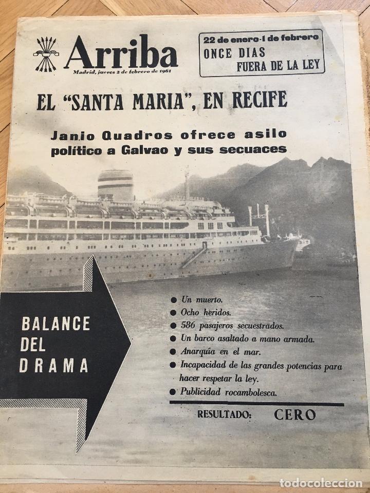 Coleccionismo de revistas y peri&oacute;dicos: ARRIBA 2-2-1961 BARCO SANTA MARIA EN ECIFE EL CONGO REINA ISABEL INGLATERRA GALA CINE ESPA&Ntilde;OL