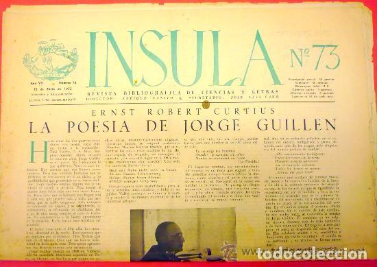 Coleccionismo de Revistas y Peri&oacute;dicos: INSULA . REVISTA DE CIENCIAS Y LETRAS. n&ordm; 73 POES&Iacute;A DE JORGE GUILL&Eacute;N. 1952