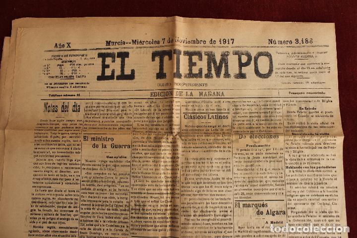 Collezionismo di Riviste e Giornali: EL TIEMPO DIARIO INDEPENDIENTE N&ordm; 3188, MURCIA 7 DE NOVIEMBRE DE 1917