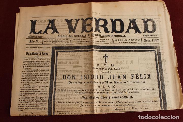 Collezionismo di Riviste e Giornali: LA VERDAD DIARIO DE NOTICIAS E INFORMACION REGIONAL, N&ordm; 1382, MURCIA 21 MAYO 1907