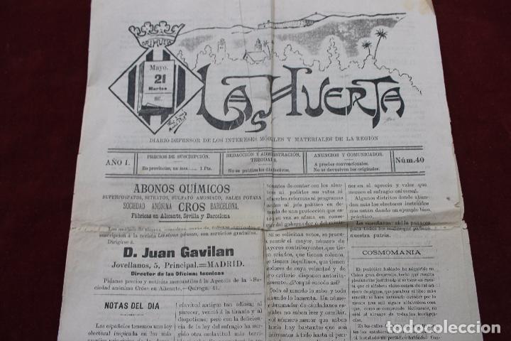 Collezionismo di Riviste e Giornali: LA HUERTA, A&Ntilde;O 1, N&ordm; 40, ORIHUELA 21 DE MAYO 190, DIARIO DEFENSOR DE LOS INTERESES MORALES DE LA REG