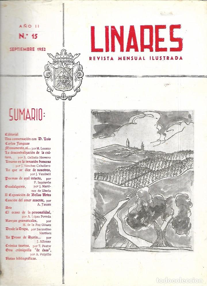 Coleccionismo de revistas y peri&oacute;dicos: LINARES, REVISTA MENSUAL ILUSTRADA N&ordm; 15, A&Ntilde;O II, SEPTIEMBRE DE 1952