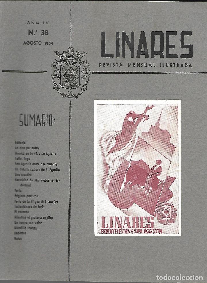 Coleccionismo de Revistas y Peri&oacute;dicos: LINARES, REVISTA MENSUAL ILUSTRADA N&ordm; 38, A&Ntilde;O IV, AGOSTO DE 1954, FERIAS Y FIESTAS DE SAN AGUSTIN