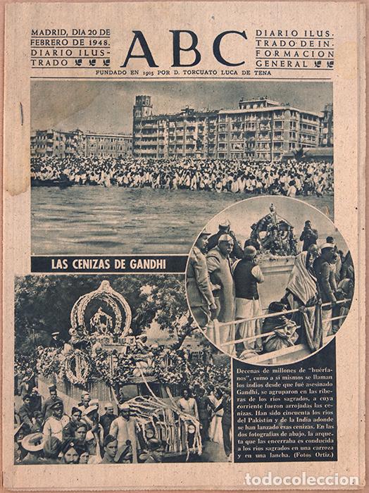 Coleccionismo de revistas y peri&oacute;dicos: ABC. Madrid, 20 febrero 1948, 20 pp. 'Las cenizas de Gandhi'