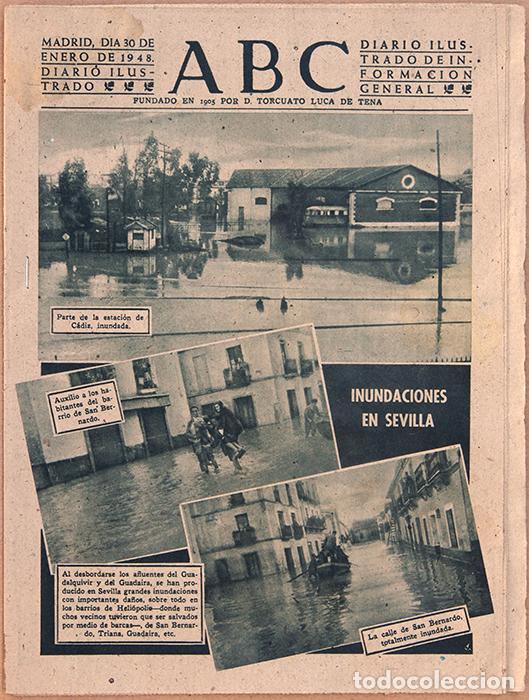 Coleccionismo de revistas y peri&oacute;dicos: ABC. Madrid 30 enero 1948. 20 pp 'Inundaciones en Sevilla' 'Muerte de Gandhi v&iacute;ctima de un atentado'