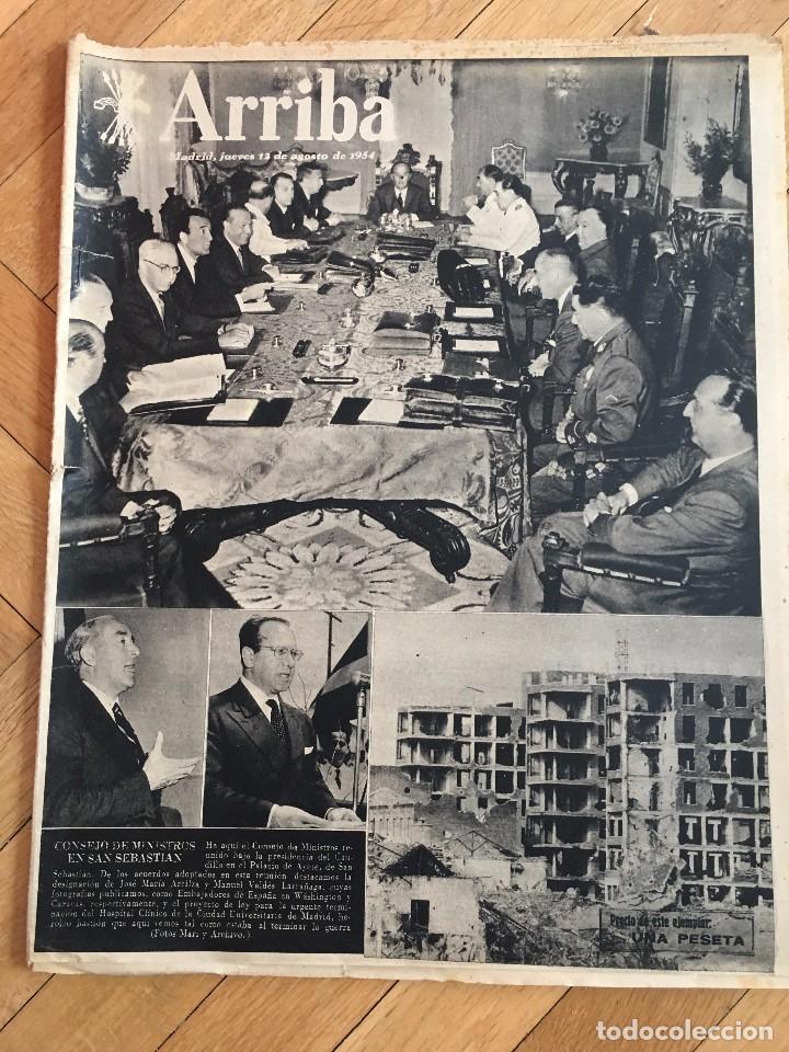 Coleccionismo de Revistas y Peri&oacute;dicos: ARRIBA (12-8-1954) CONSEJO MINISTROS SAN SEBASTIAN HOSPITAL CLINICO MADRID SAN SERVANDO REAL MADRID