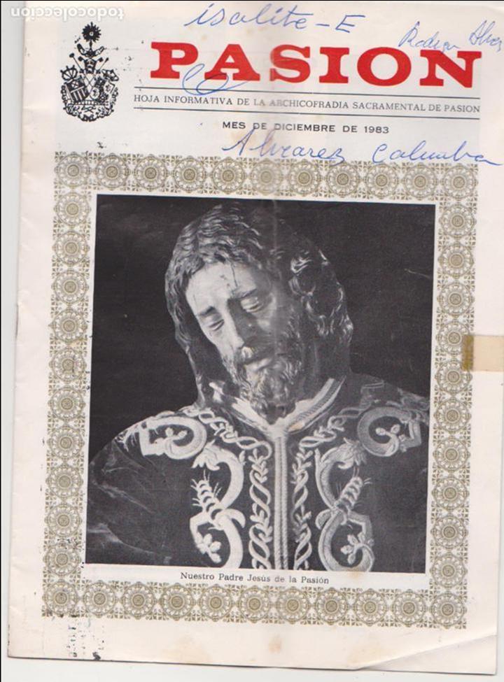 Collezionismo di Riviste e Giornali: Pasi&oacute;n. Hoja Informativa de la Archicifrad&iacute;a Sacramental de Pasi&oacute;n. Diciembre 1983. Franqueo al dor-