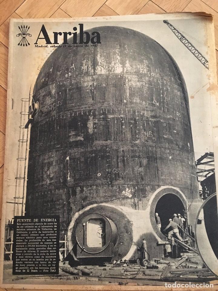 Coleccionismo de Revistas y Peri&oacute;dicos: ARRIBA (19-1-1957) TORRE GARCIA CITROEN 2CV TREN MADRID RIAZA BURGOS TOUR HONVED FLAMENGO