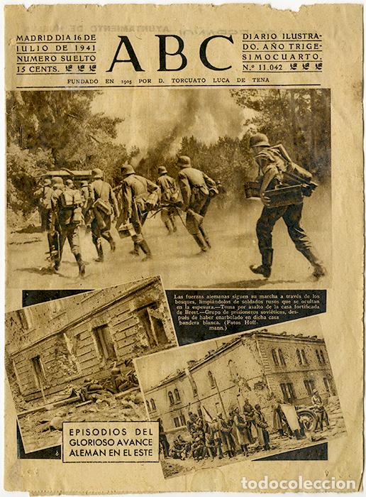 Coleccionismo de Revistas y Peri&oacute;dicos: ABC. A&ntilde;o 34, n&ordm; 11.042, Madrid 16 julio 1941. Guerra Mundial
