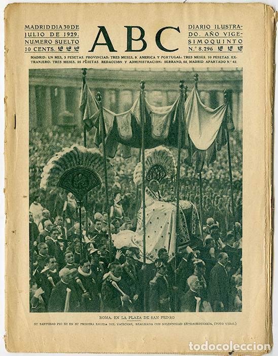 Coleccionismo de revistas y peri&oacute;dicos: ABC. A&ntilde;o 25, n&ordm; 8296. Madrid 30 julio 1929. Roma. En la Plaza de San Pedro