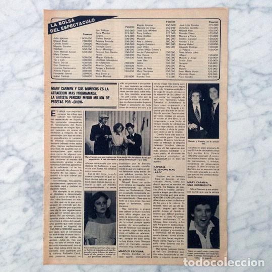 Coleccionismo de Revistas y Peri&oacute;dicos: REPORTAJE - LA BOLSA DEL ESPECT&Aacute;CULO (ROC&Iacute;O D&Uacute;RCAL, RAPHAEL, LORENZO SANTAMAR&Iacute;A, PECOS, ETC.) - 1979