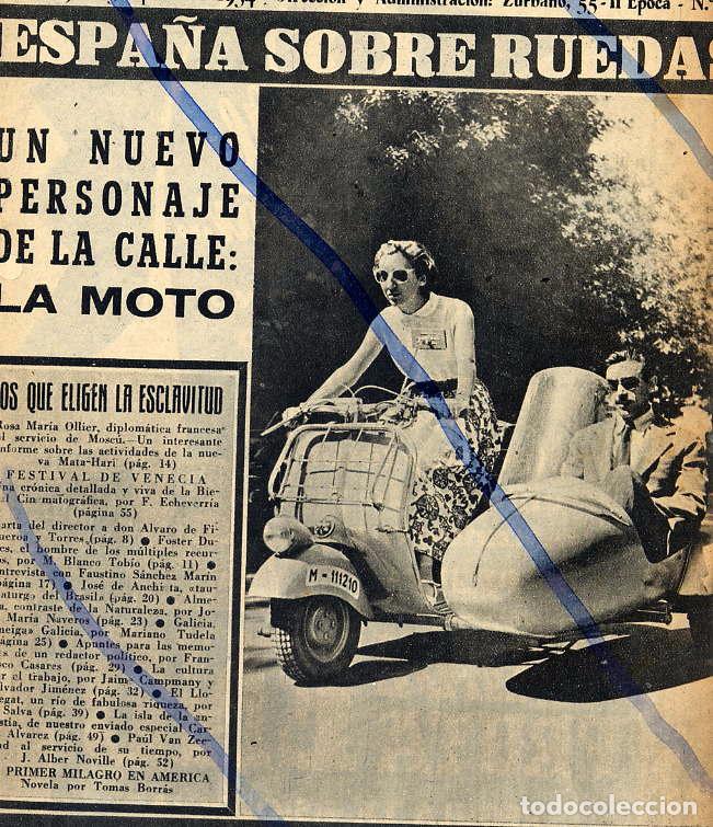 Coleccionismo de revistas y peri&oacute;dicos: VESPA CON SIDECAR NUEVA MOTO  1954  HOJA REVISTA