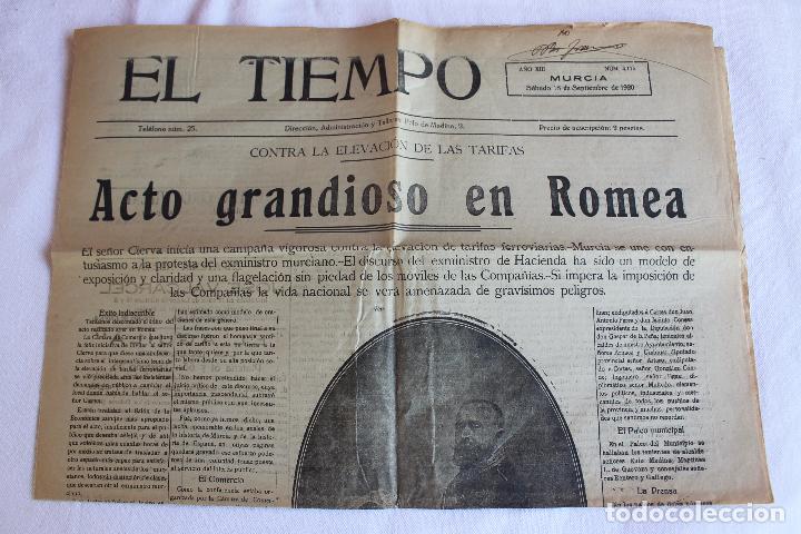 Collezionismo di Riviste e Giornali: EL TIEMPO DIARIO INDEPENDIENTE N&ordm; 4175, MURCIA 18 DE SEPTIEMBRE DE 1920, ACTO EN EL ROMEA