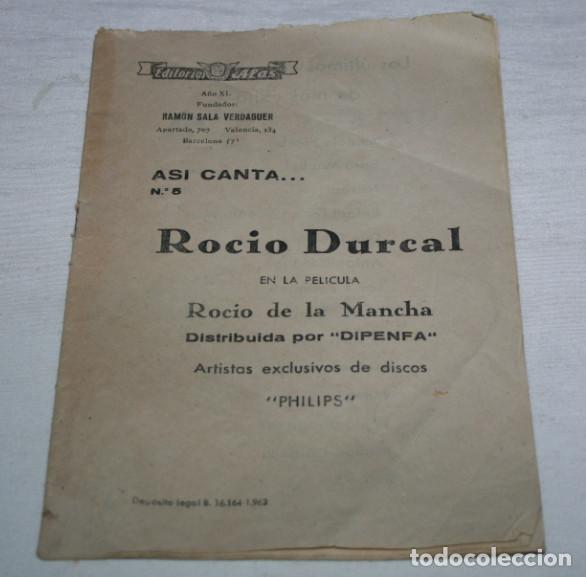 Coleccionismo de Revistas y Peri&oacute;dicos: ASI CANTA N&ordm; 5, ROCIO DURCAL EN LA PELICULA ROCIO DE LA MANCHA, EDITORIAL ALAS 1963