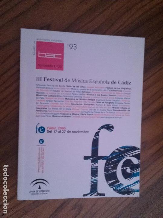 Collectionnisme de Revues et Journaux: BAC 93. BOLET&Iacute;N DE ACTIVIDADES CULTURALES. CADIZ 2005. RUSTICA. BUEN ESTADO. caj. 76