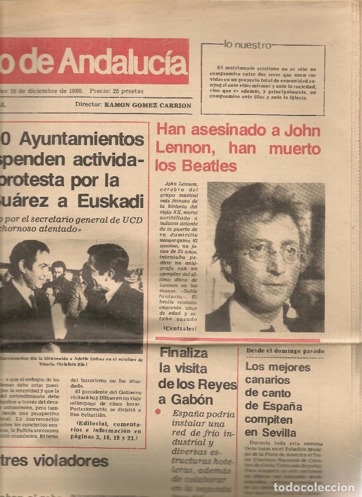 Coleccionismo de Revistas y Peri&oacute;dicos: EL CORREO DE ANDALUCIA. HAN ASESINADO A JOHN LENNON. SEVILLA, 10 DICIEMBRE 1980. (B/59)