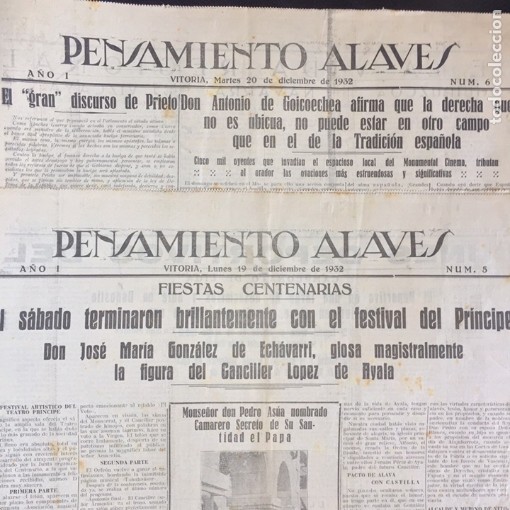 Collection Magazines and Newspapers: PERIODICO PENSAMIENTO ALAVES NUM. 5 Y 6 19 20 DICIEMBRE 1932 VITORIA ALAVA PAIS VASCO